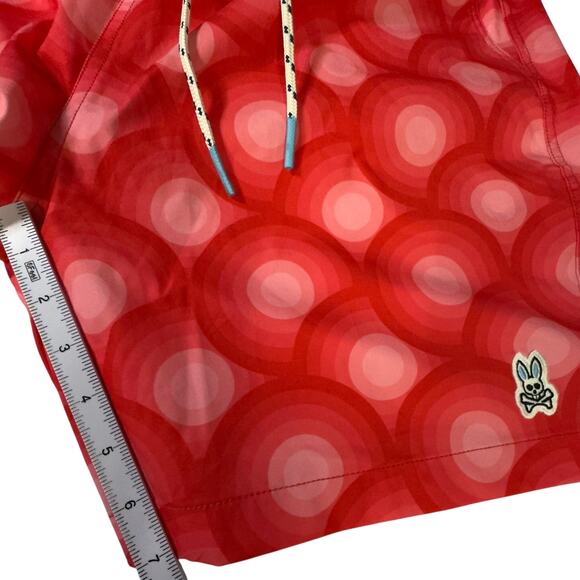 Psycho Bunny Mens XL Elgin Swim Trunks Shorts Neon Red Geometric Circles - Picture 11 of 14